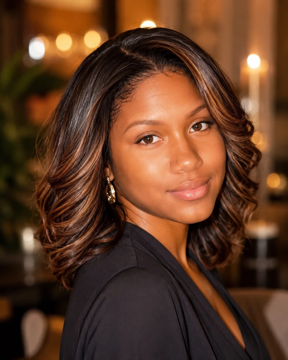 Kia Estes modeling a Diamond Lace luxury hair look