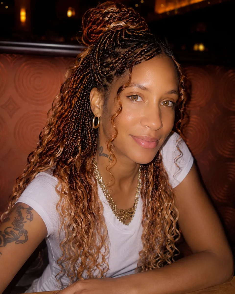 Kia Estes modeling a Diamond Lace luxury hair look
